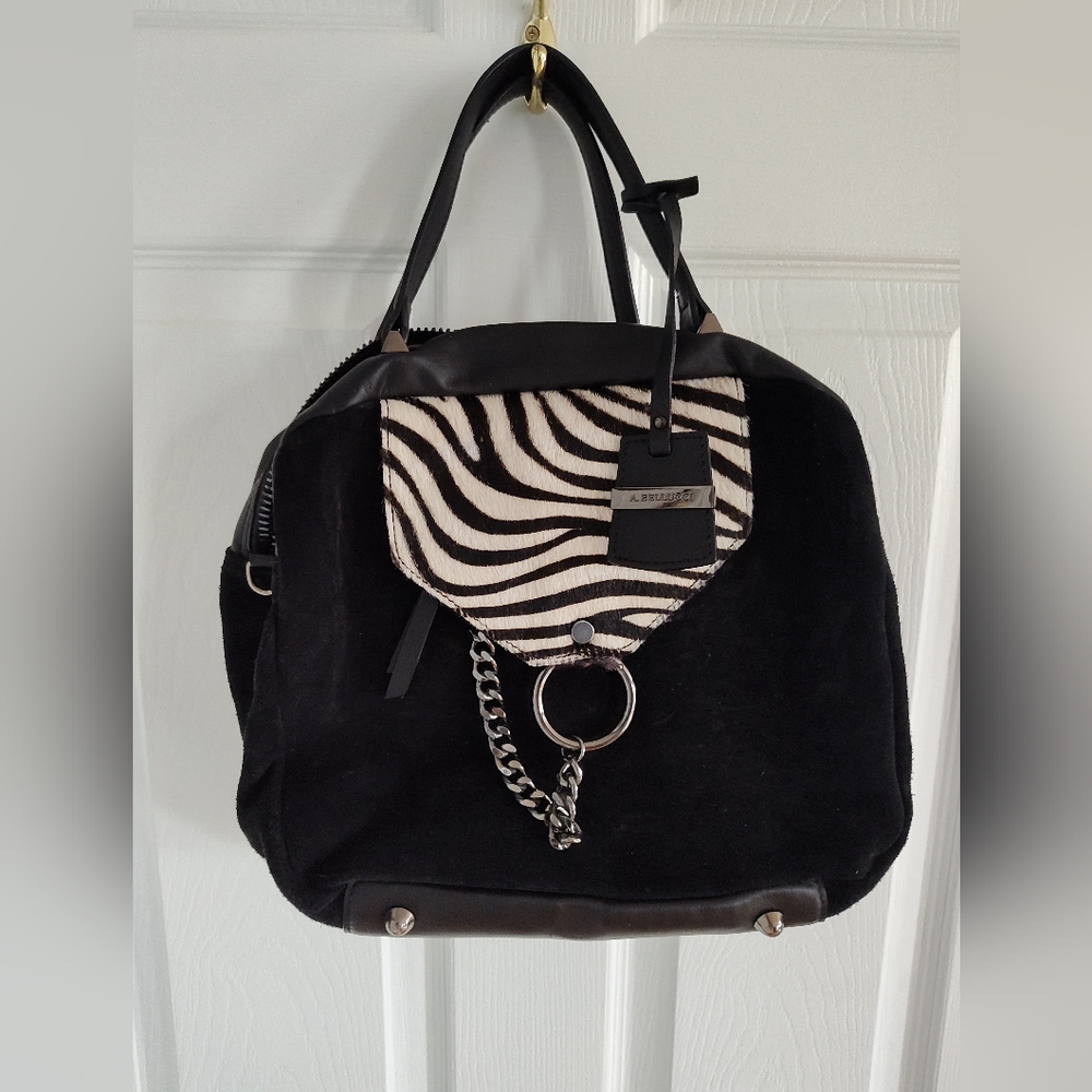 A. Bellucci Womens Leather Bag Zebra Pocket with a Chain